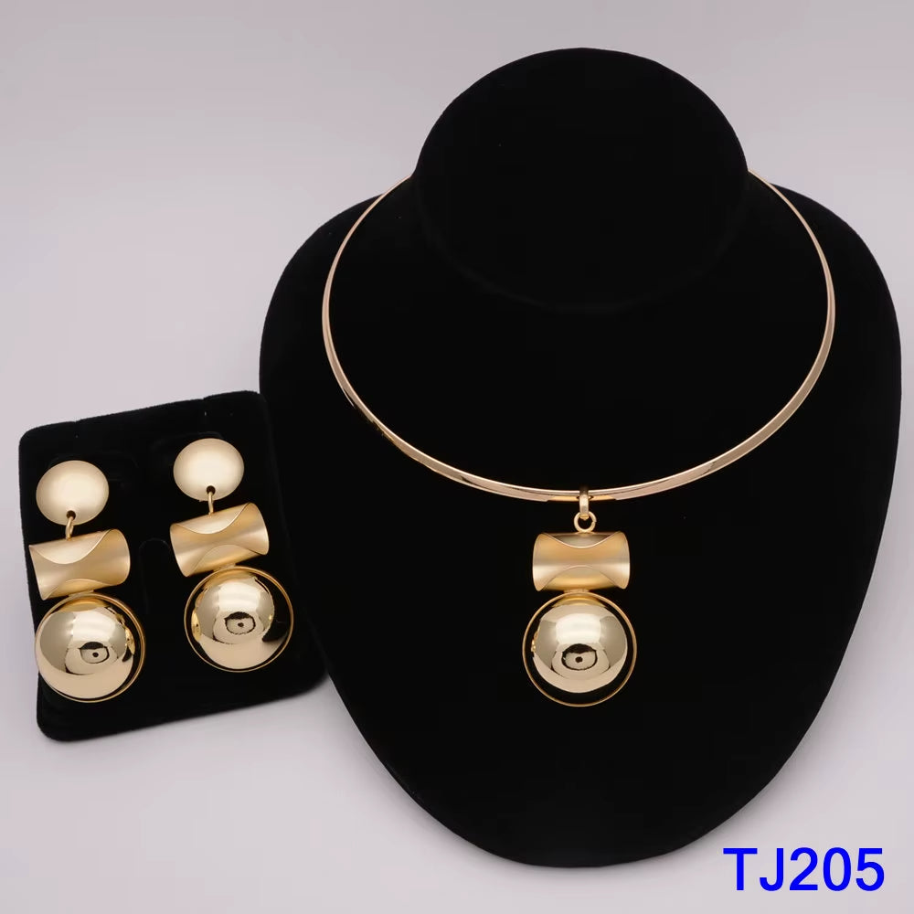 Dubai Jewelry Set for Women Yellow Gold Color Luxury Big Flower Pendant Necklace & Earrings Weddings Party African Set Accessory