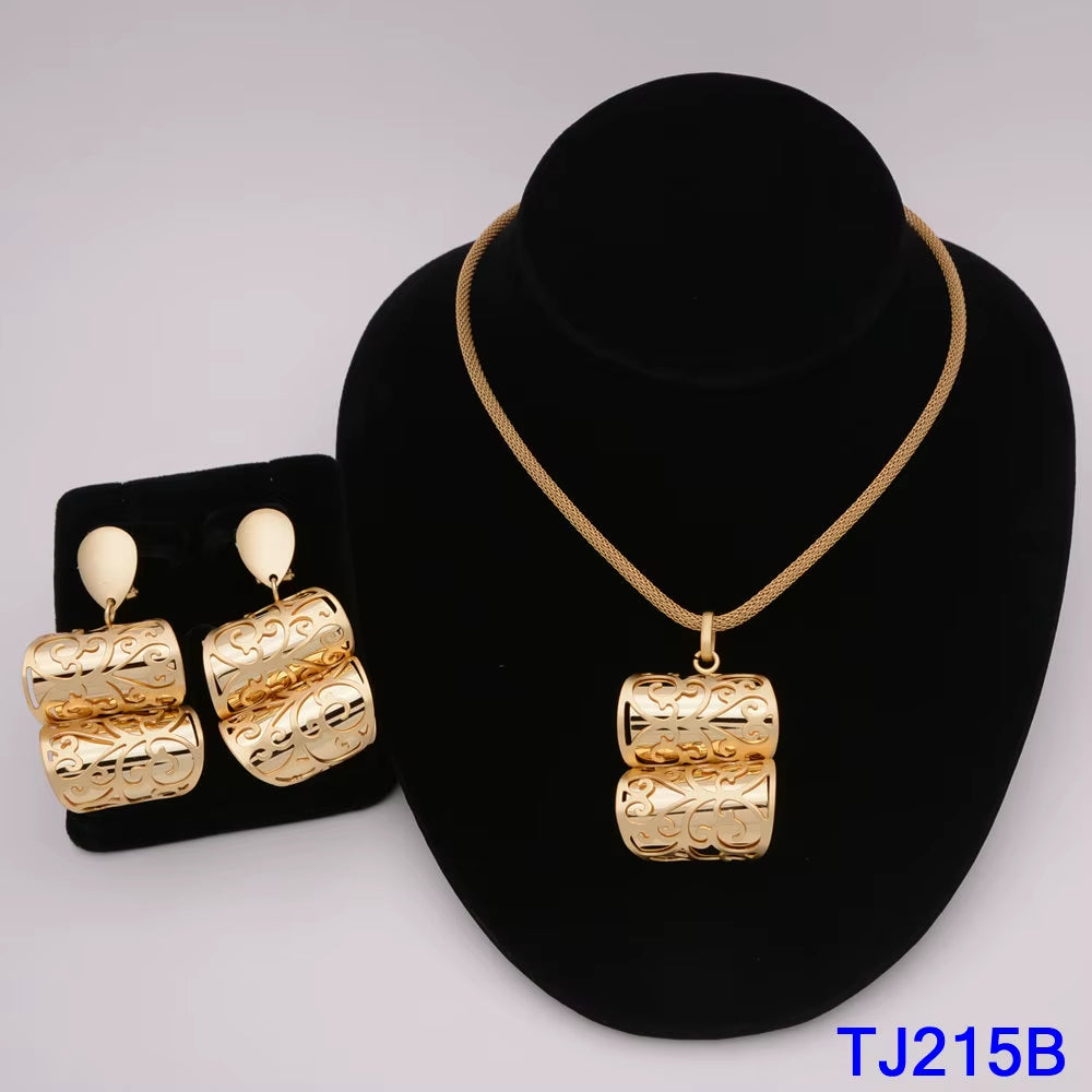 Dubai Jewelry Set for Women Yellow Gold Color Luxury Big Flower Pendant Necklace & Earrings Weddings Party African Set Accessory