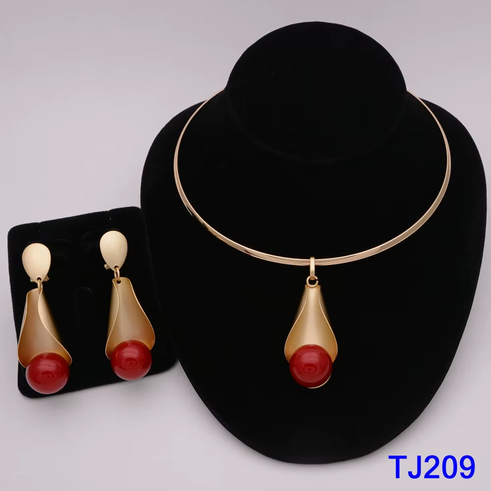 Dubai Jewelry Set for Women Yellow Gold Color Luxury Big Flower Pendant Necklace & Earrings Weddings Party African Set Accessory