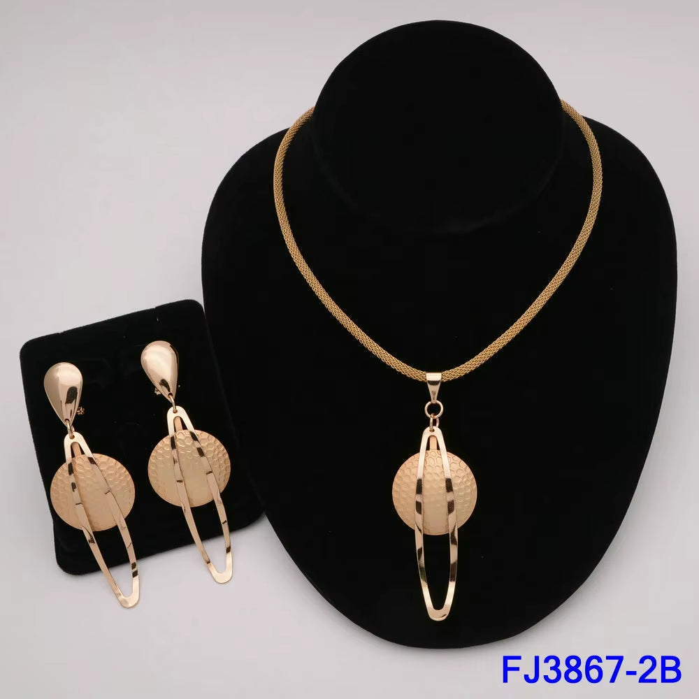 Dubai Jewelry Set for Women Yellow Gold Color Luxury Big Flower Pendant Necklace & Earrings Weddings Party African Set Accessory