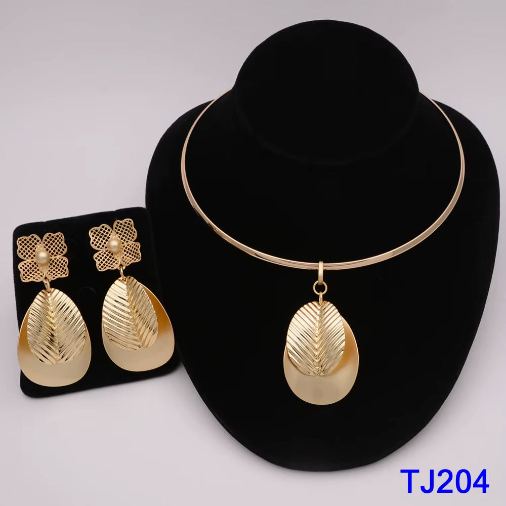 Dubai Jewelry Set for Women Yellow Gold Color Luxury Big Flower Pendant Necklace & Earrings Weddings Party African Set Accessory