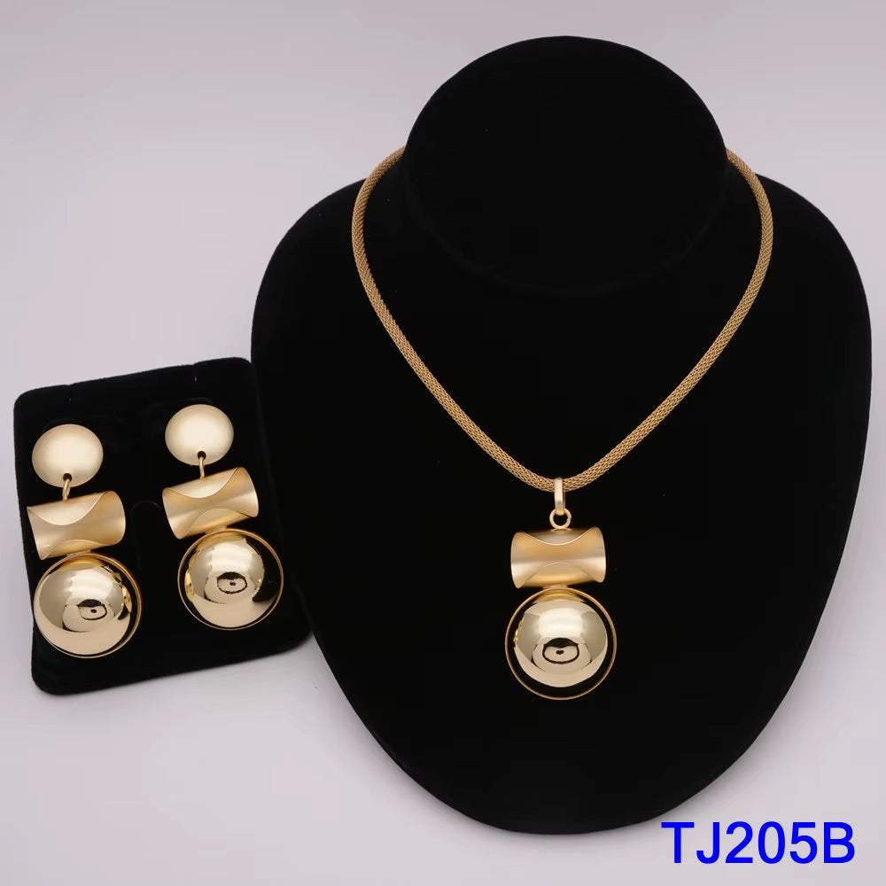 Dubai Jewelry Set for Women Yellow Gold Color Luxury Big Flower Pendant Necklace & Earrings Weddings Party African Set Accessory