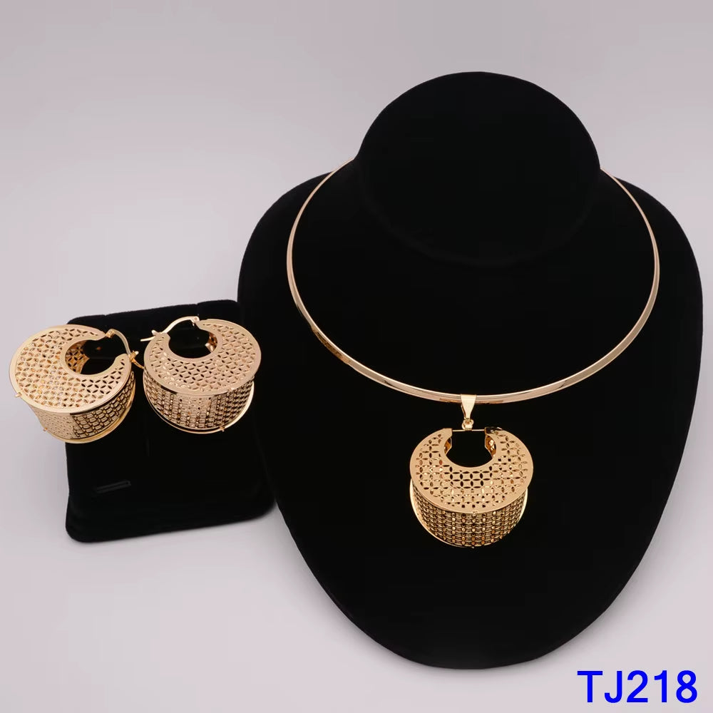 Dubai Jewelry Set for Women Yellow Gold Color Luxury Big Flower Pendant Necklace & Earrings Weddings Party African Set Accessory