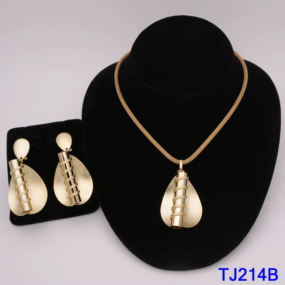 Dubai Jewelry Set for Women Yellow Gold Color Luxury Big Flower Pendant Necklace & Earrings Weddings Party African Set Accessory