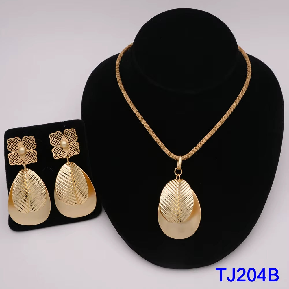 Dubai Jewelry Set for Women Yellow Gold Color Luxury Big Flower Pendant Necklace & Earrings Weddings Party African Set Accessory