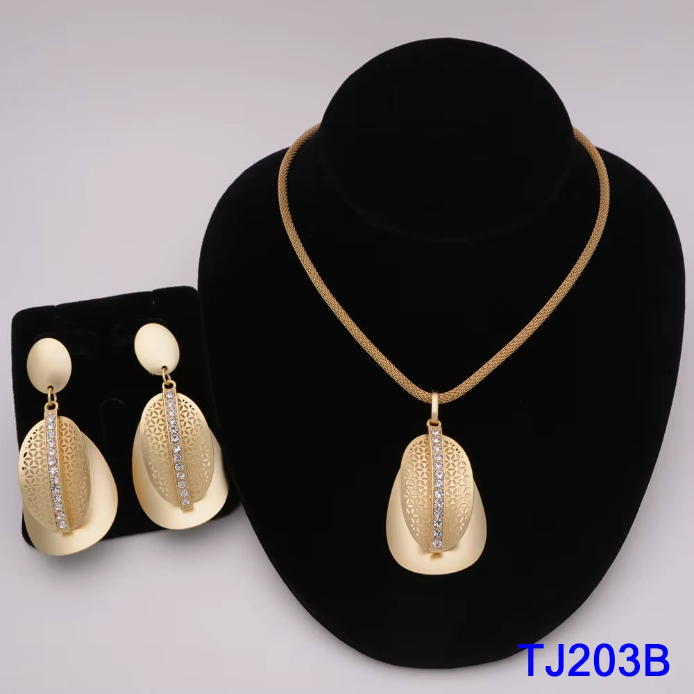 Dubai Jewelry Set for Women Yellow Gold Color Luxury Big Flower Pendant Necklace & Earrings Weddings Party African Set Accessory