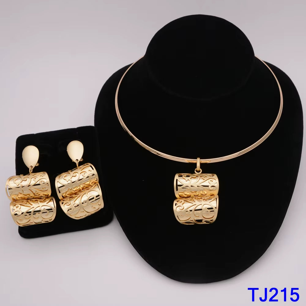 Dubai Jewelry Set for Women Yellow Gold Color Luxury Big Flower Pendant Necklace & Earrings Weddings Party African Set Accessory