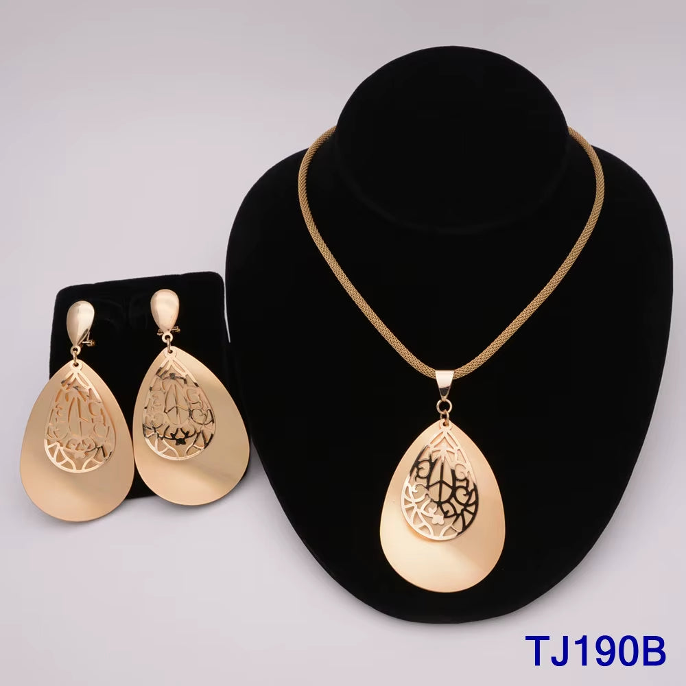 Dubai Jewelry Set for Women Yellow Gold Color Luxury Big Flower Pendant Necklace & Earrings Weddings Party African Set Accessory