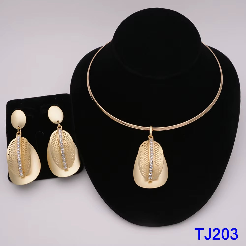 Dubai Jewelry Set for Women Yellow Gold Color Luxury Big Flower Pendant Necklace & Earrings Weddings Party African Set Accessory