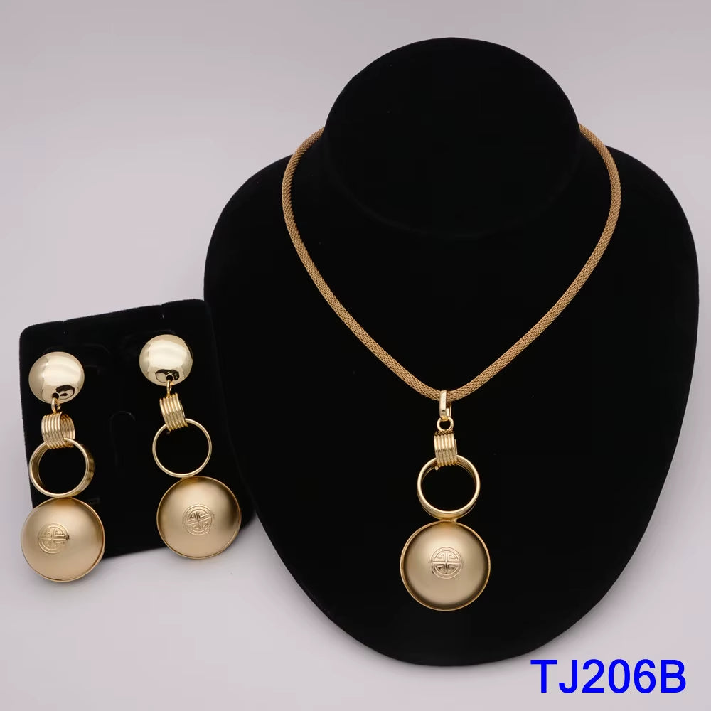 Dubai Jewelry Set for Women Yellow Gold Color Luxury Big Flower Pendant Necklace & Earrings Weddings Party African Set Accessory