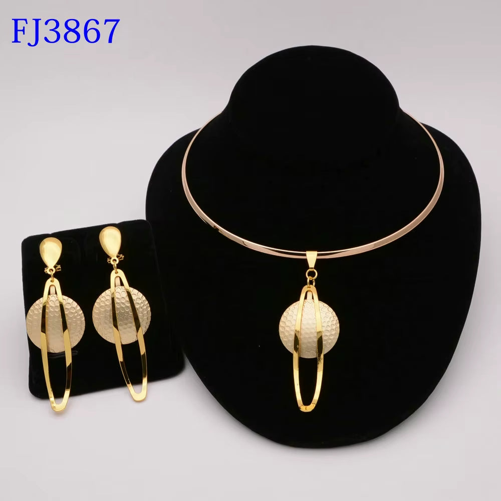 Dubai Jewelry Set for Women Yellow Gold Color Luxury Big Flower Pendant Necklace & Earrings Weddings Party African Set Accessory