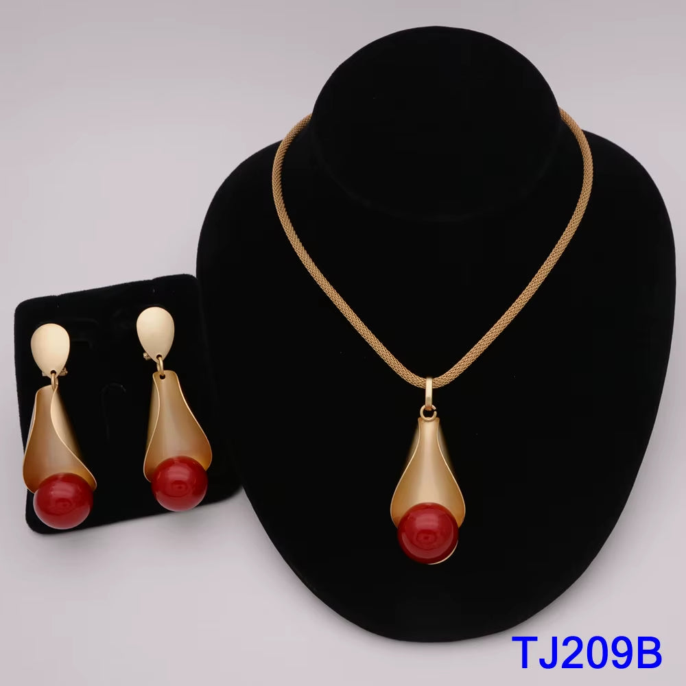 Dubai Jewelry Set for Women Yellow Gold Color Luxury Big Flower Pendant Necklace & Earrings Weddings Party African Set Accessory