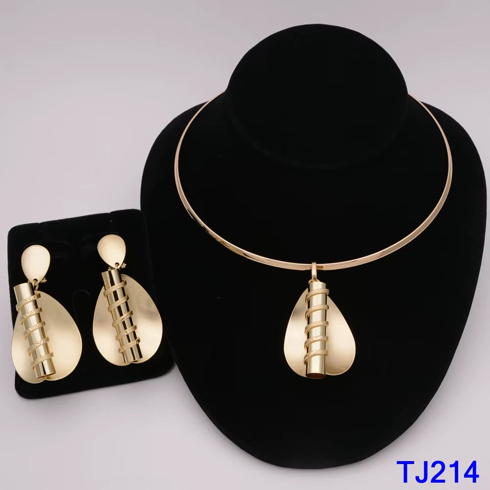 Dubai Jewelry Set for Women Yellow Gold Color Luxury Big Flower Pendant Necklace & Earrings Weddings Party African Set Accessory