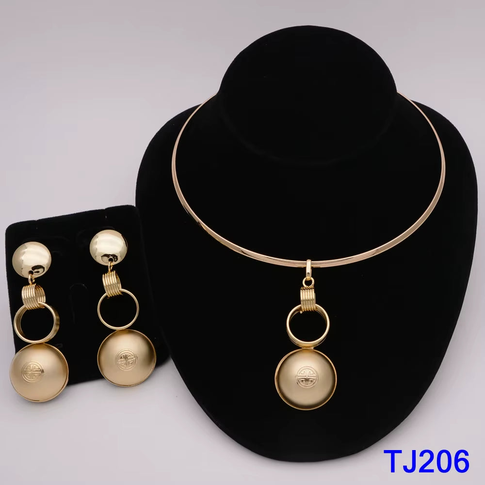 Dubai Jewelry Set for Women Yellow Gold Color Luxury Big Flower Pendant Necklace & Earrings Weddings Party African Set Accessory